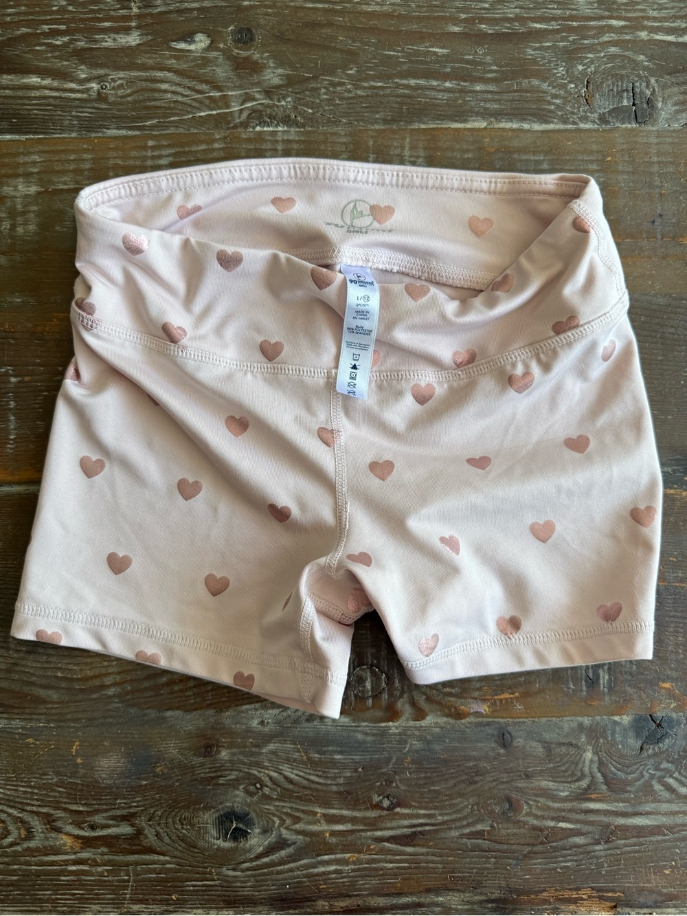 90 Degree By Reflex Pale Pink Heart Print Bike Shorts